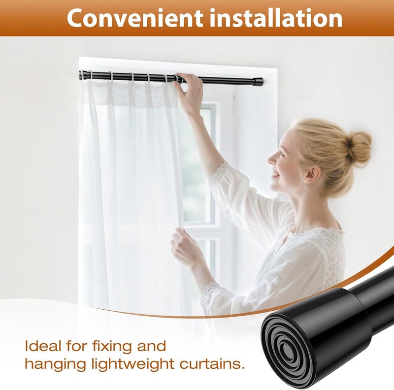 WEIXINHAI Spring Tension Curtain Rod for Windows 26 to 39 inch Black Small Tension Rod Adjustable Spring Curtain Rods No Drilling Short Tension Rod for Kitchen, Closet, Bathroom, Bookshelf - Image 5